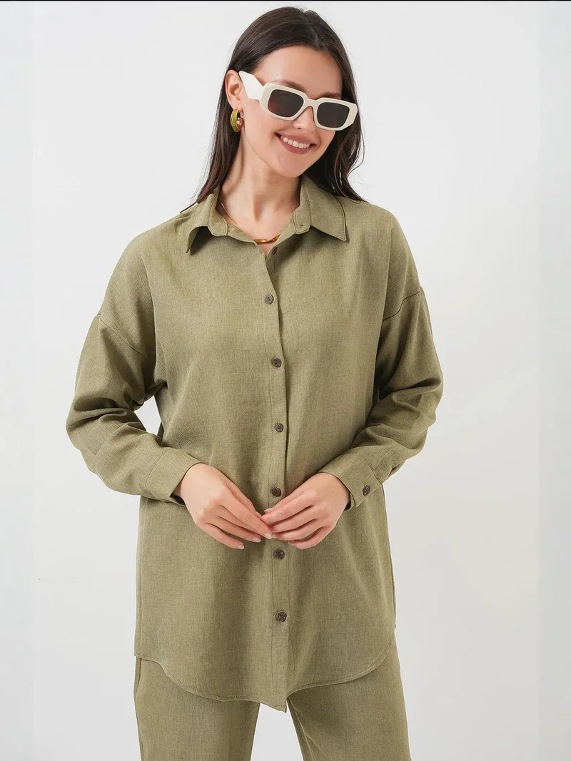 BIG DART BDART Linen Blend Long Sleeve Shirt and Pants Co-ord Set