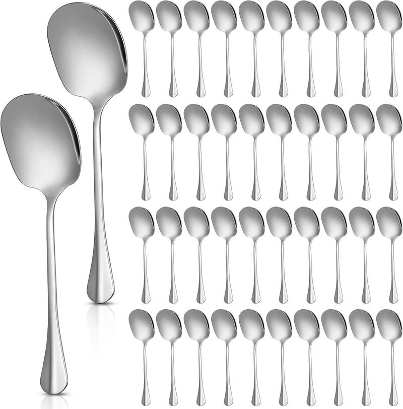 Layhit 42 Pcs Large Serving Spoons Stainless Steel Bulk for Buffet Highly Polished 8 Inches Metal Utensils Solid Dishwasher Safe Serving Spoons for Catering Salads Pasta Soup Home Party - Image 1