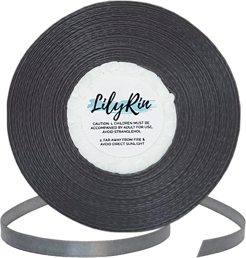 LilyRin Charcoal Ribbon 1/4 Inches 36 Yards Satin Roll Perfect for Art, Wedding, Wreath, Baby Shower, Packing Birthday, DIY Hair Accessories, Wrapping Christmas Projects Dark Pewter Grey - Image 1