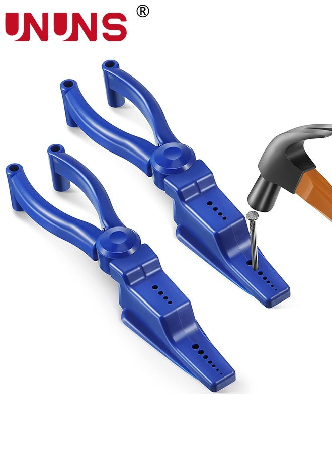 UNUNS 2 قطع حامل مسمار للطرق، كماشة حامل مسمار بلاستيكية للطرق، أدوات مساعدة منزلية، أدوات إصلاح أساسية وأدوات نجارة للطرق على المسامير سهلة التحديد وتحافظ على سلامة الأصابع، زرقاء - Image 1