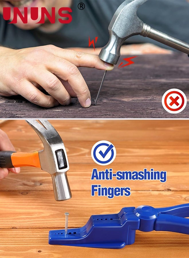 UNUNS 2 قطع حامل مسمار للطرق، كماشة حامل مسمار بلاستيكية للطرق، أدوات مساعدة منزلية، أدوات إصلاح أساسية وأدوات نجارة للطرق على المسامير سهلة التحديد وتحافظ على سلامة الأصابع، زرقاء - Image 3