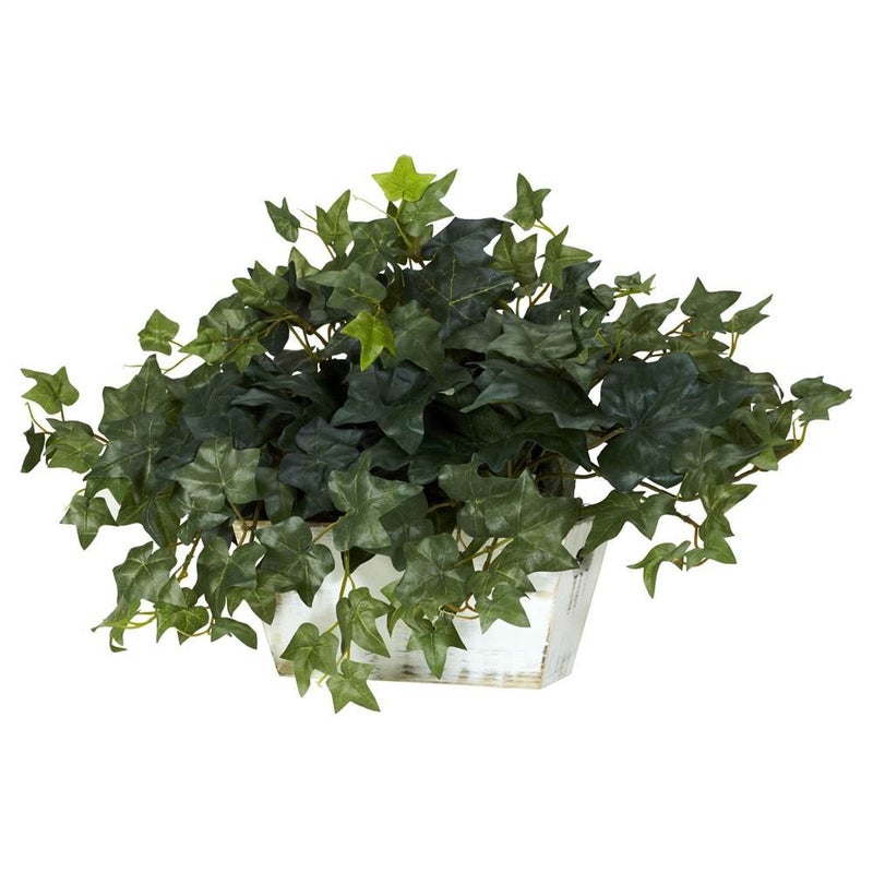 Nearly Natural Nearly Natural Ivy with White Wash Planter Silk Plant 