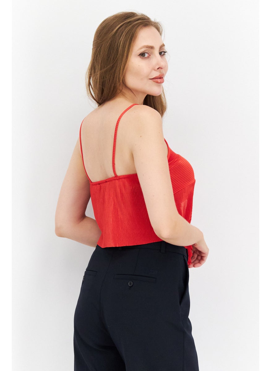 Don't Call Me Jennyfer - Women V-Neck Sleeveless Solid Top, Red - Image 1
