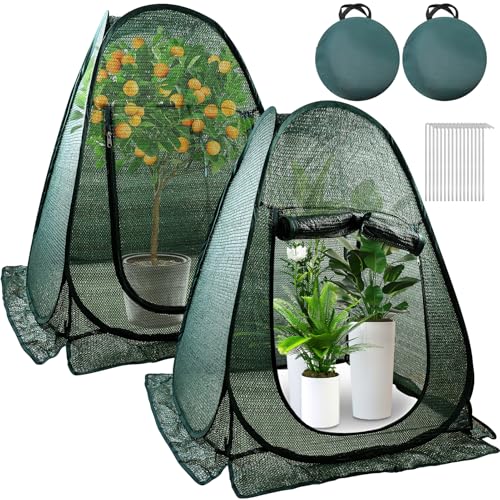 Fantang 2 PCS Pop up Plant Cover Tent for Outdoor Plants, Large Plant Shade Tent 80% UV Resisitant Sunblock Shade Cloth Net Zipper Door Garden Pest Guard Plants Sun Protection with Stakes, 28 x 28 x 32 Inch - Image 1