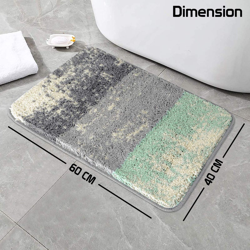 HOKIPO Soft Microfiber Bathroom Mat, 40x60cm, Multicolor, Green & Grey (AR-3520) - Image 2