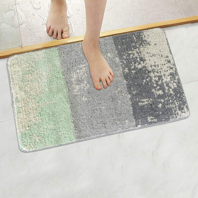 HOKIPO Soft Microfiber Bathroom Mat, 40x60cm, Multicolor, Green & Grey (AR-3520) - Image 1