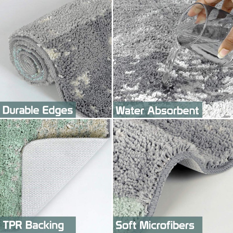 HOKIPO Soft Microfiber Bathroom Mat, 40x60cm, Multicolor, Green & Grey (AR-3520) - Image 3