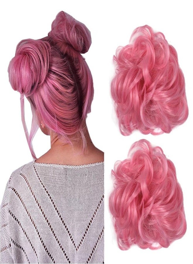 iLUU Pink Hair Bun Extensions Hairpiece Wavy Curly Messy Donut Chignons Hair Piece Wig Hairpiece Wig Hair Buns for Girl Women Lady 2pcs/package 2311# - Image 1
