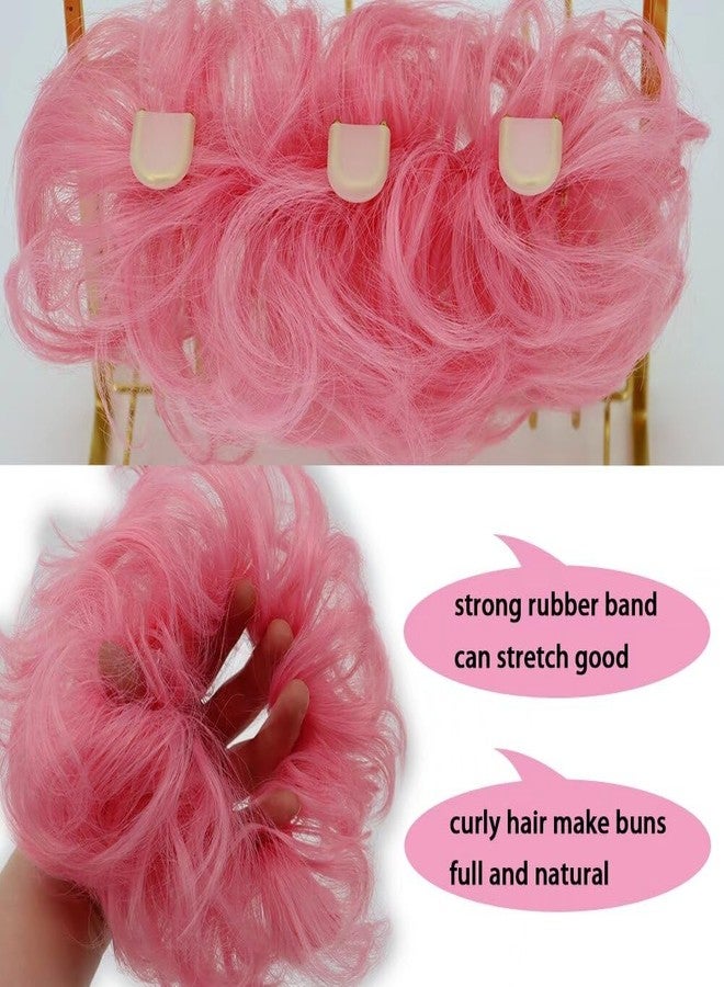 iLUU Pink Hair Bun Extensions Hairpiece Wavy Curly Messy Donut Chignons Hair Piece Wig Hairpiece Wig Hair Buns for Girl Women Lady 2pcs/package 2311# - Image 3
