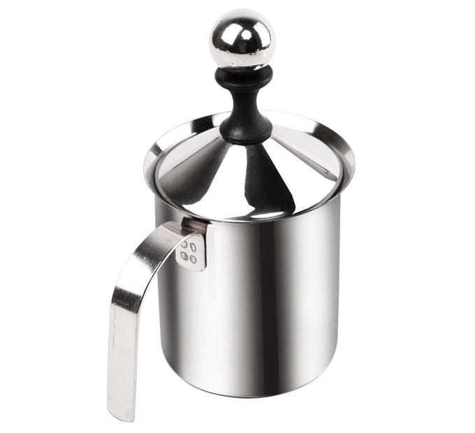 MILK FROTHER FREEZER STAINLESS STEEL HAND PUMP MILK FROTHER CAPPUCCINO COFFEE FROTHER DOUBLE FROTH PUMP MILK COFFEE FOAM MAKER MIXER HAND BLENDER CREAMER BEATER 400ML