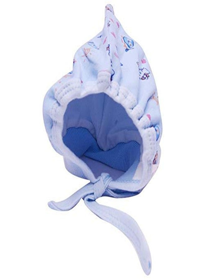 Gilli Shopee Newborn Baby Soft Pure Cotton Caps with Tai Knot and Bonnet Infant Unisex Hat/Topi Printed 100% Cotton Housiry caps with taing Knot dori Pack of 3pcs (Coloured, 3-6 Months) - Image 2