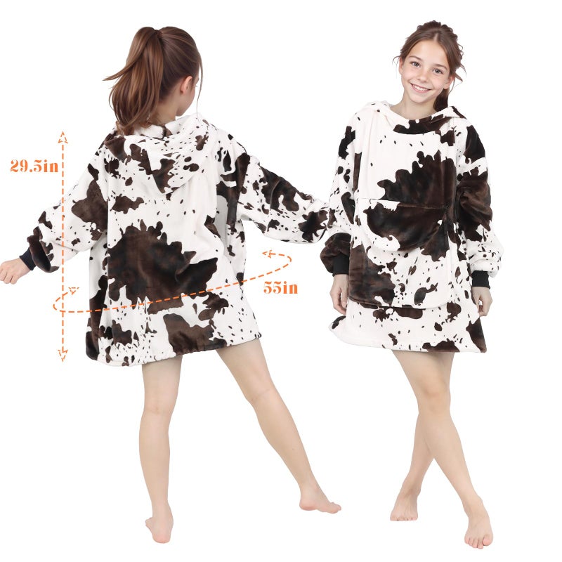 cow print Wearable Blanket Hoodie Cozy Soft Brown and White Oversize Sweatshirt Blanket Hoodies Gifts for Teens Girls Boys 6-13 Year Old - Image 5