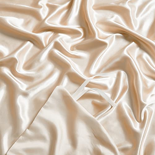 NSGZ 60" x 80" Satin Duvet Cover for Weighted Blanket, Luxury Silky Removable Satin Weighted Blanket Cover with 8 Ties Secure Fastening, Khaki - Image 5