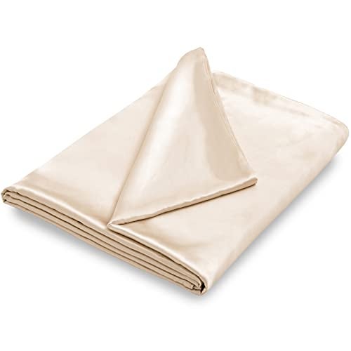 NSGZ 60" x 80" Satin Duvet Cover for Weighted Blanket, Luxury Silky Removable Satin Weighted Blanket Cover with 8 Ties Secure Fastening, Khaki - Image 1
