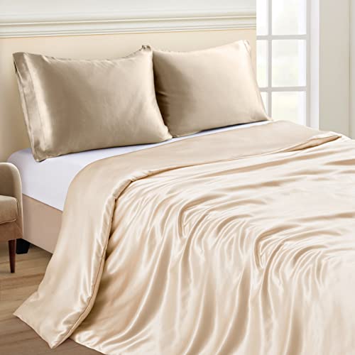 NSGZ 60" x 80" Satin Duvet Cover for Weighted Blanket, Luxury Silky Removable Satin Weighted Blanket Cover with 8 Ties Secure Fastening, Khaki - Image 2