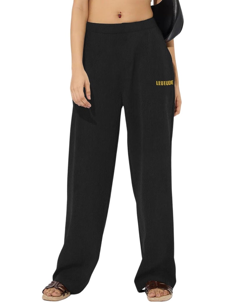 LEOTUDE Women Low Rise Oversized Straight-Fit Sweatpants with Side Slit Pockets (GRL_TRK209_P_Black_2XL) - Image 1