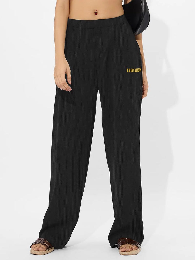 LEOTUDE Women Low Rise Oversized Straight-Fit Sweatpants with Side Slit Pockets (GRL_TRK209_P_Black_2XL) - Image 2