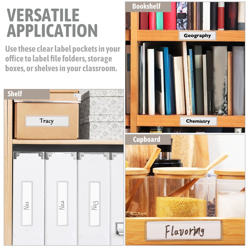60pcs Label Holders Clear Index Card Sleeves Self-Adhesive Label Pockets For Storage Bins Notebooks Shelves Folders Drawers - Image 5