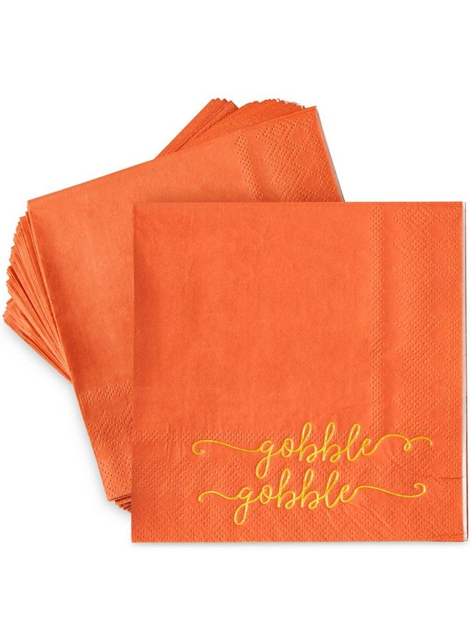BLUE PANDA Thanksgiving Cocktail Napkins Party Supplies Table Decorations, Gobble Gobble (5 x 5 In), Pack of 50 - Image 1