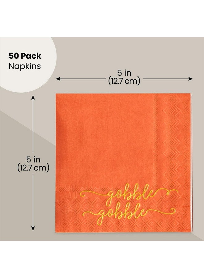 BLUE PANDA Thanksgiving Cocktail Napkins Party Supplies Table Decorations, Gobble Gobble (5 x 5 In), Pack of 50 - Image 2