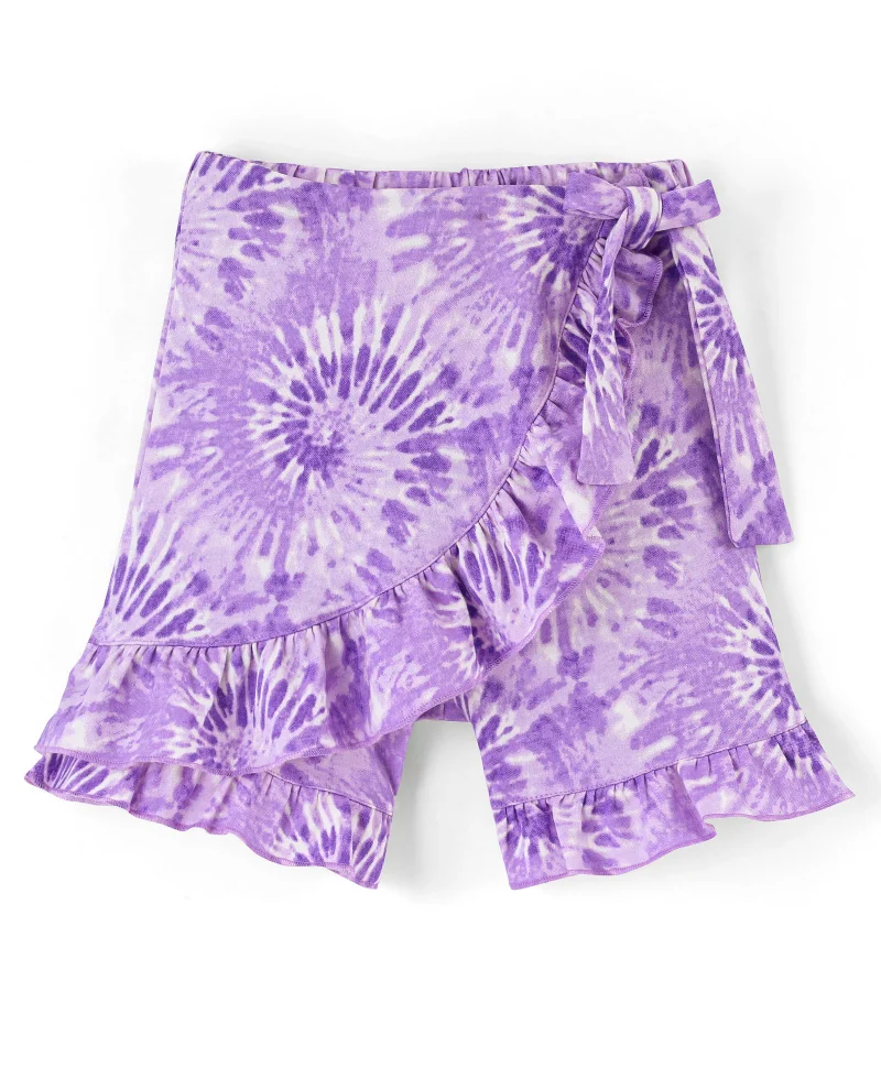 Pine Kids Pine Kids 100% Cotton Knit Mid Thigh Length Tie Dye Printed Skort With Wrap Around Tie Up - Purple