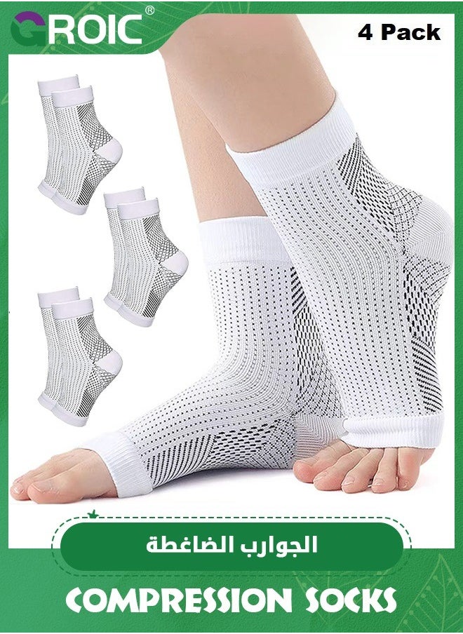 GROIC 4 Pack Ankle Brace Compression Sleeve, Compression Socks for Swelling,Plantar Fasciitis,Sprain, Ankle Sleeve Compression Support Foot Support for Pain Plantar Compression Socks  - Image 1