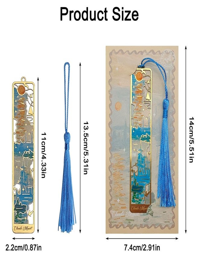 FineGood 6 Pcs Metal Bookmark with Tassels, FineGood Golden Hollow Bookmarks for Women Oil Painting Book Marks for Reading Book Lovers - Image 2