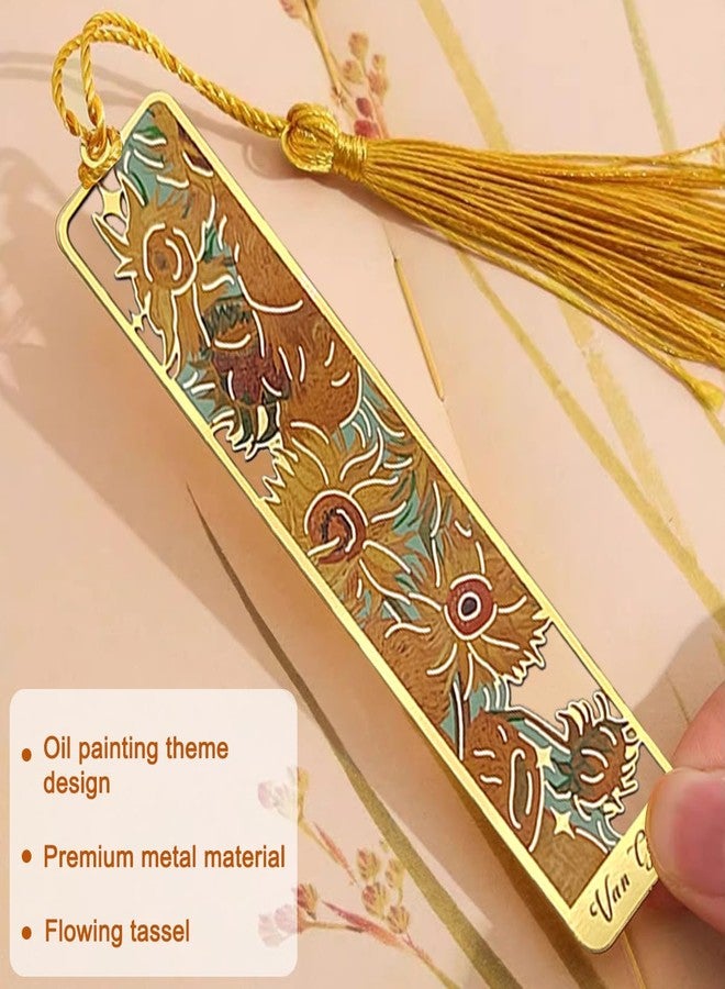 FineGood 6 Pcs Metal Bookmark with Tassels, FineGood Golden Hollow Bookmarks for Women Oil Painting Book Marks for Reading Book Lovers - Image 4