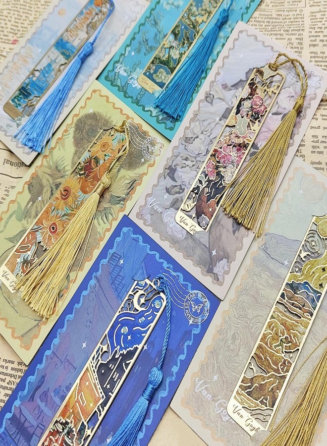 FineGood 6 Pcs Metal Bookmark with Tassels, FineGood Golden Hollow Bookmarks for Women Oil Painting Book Marks for Reading Book Lovers - Image 5