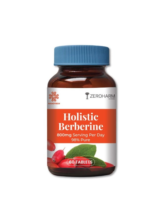 ZEROHARM Holistic Nano Berberine Supplement 98% Pure | Plant-based Berberine Tablets with 800mg per serving | Supports Blood Sugar, Metabolism, Cholesterol Levels & Hormonal Balance | 60 Tablets - Image 1