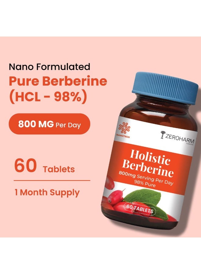 ZEROHARM Holistic Nano Berberine Supplement 98% Pure | Plant-based Berberine Tablets with 800mg per serving | Supports Blood Sugar, Metabolism, Cholesterol Levels & Hormonal Balance | 60 Tablets - Image 4