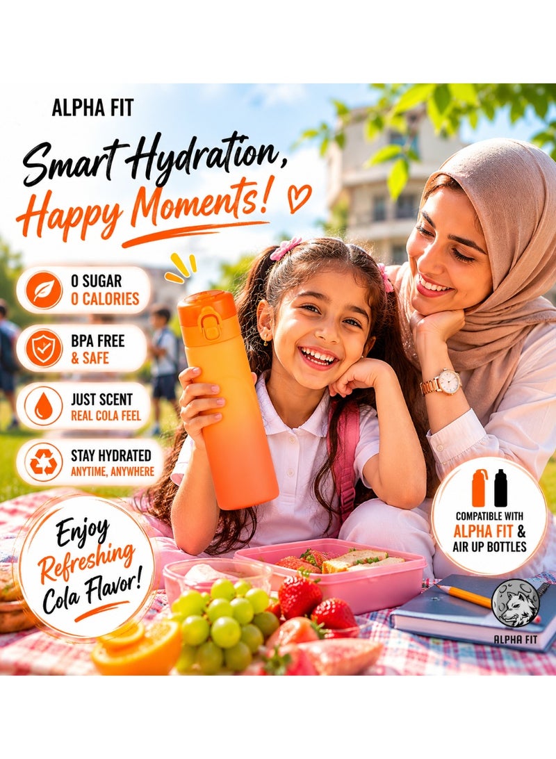 ألفا فت زجاجة Alpha Fit PRO للمياه المنكّهة سعة 750 مل بلمسة مطفية – برتقالي مع 10 كبسولات نكهة إجمالاً (3 كبسولات أساسية + 7 كبسولات كولا)، متوافقة مع زجاجة Air Up - Image 3