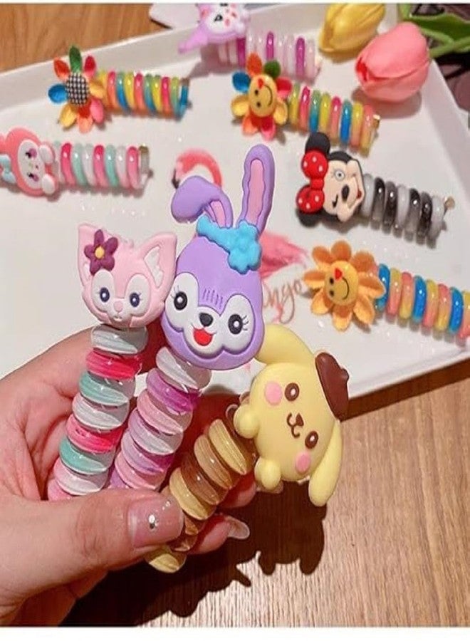 ZEVESTY Colorful Telephone Wire Hair Bands for Girls Kids Fancy Stylish Ponytail Holder Hair Rubber Band Braided Spiral Hair Ties Cute Cartoon Ponytail Maker Elastic Braids Hair Accessories Pack of 2 - Image 2