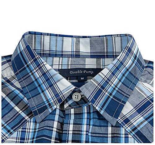 Double Pump Western Shirts for Men with Snap Buttons Regular Fit Plaid Mens Long Sleeve Shirts Casual,Blue White 009, Medium - Image 3