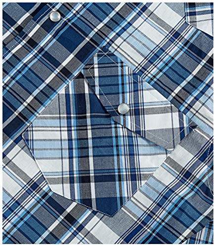 Double Pump Western Shirts for Men with Snap Buttons Regular Fit Plaid Mens Long Sleeve Shirts Casual,Blue White 009, Medium - Image 5