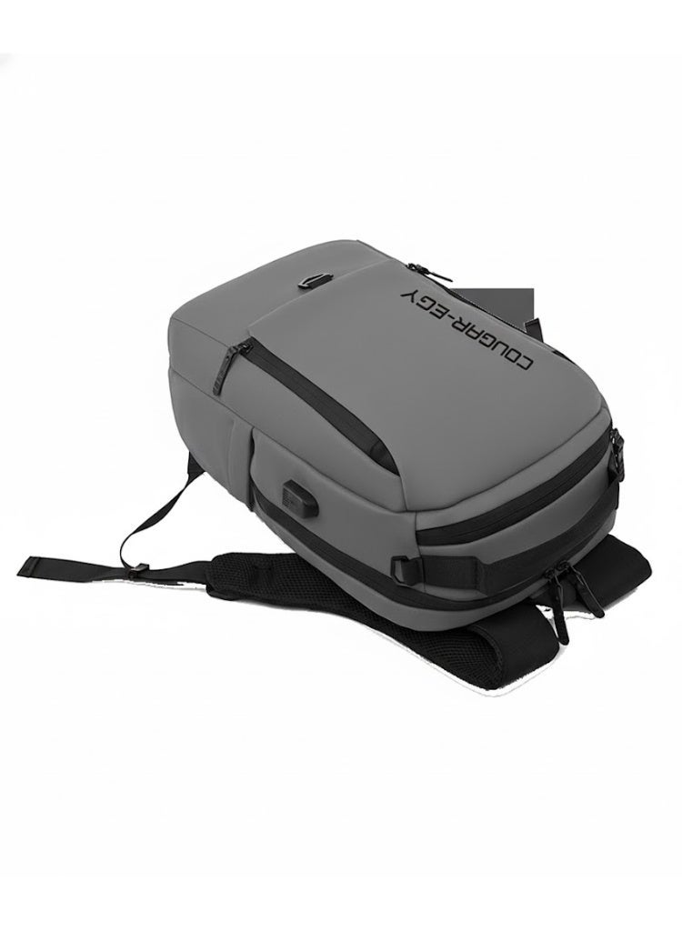 Cougar-Egy Men's School Backpack Laptop Backpack - Waterproof Backpack for 15.6-inch Laptop with USB Port (8835) - Gray - Image 2