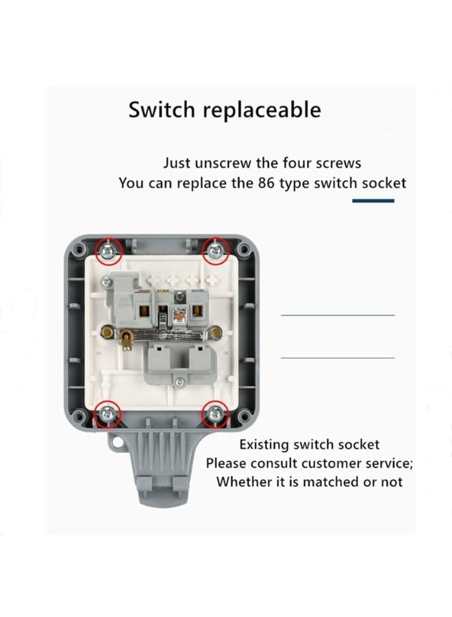 IP66 Waterproof Outdoor Socket with Cover and Switch, 13A Weatherproof Wall Power Outlet for Garden Bathroom - Image 4