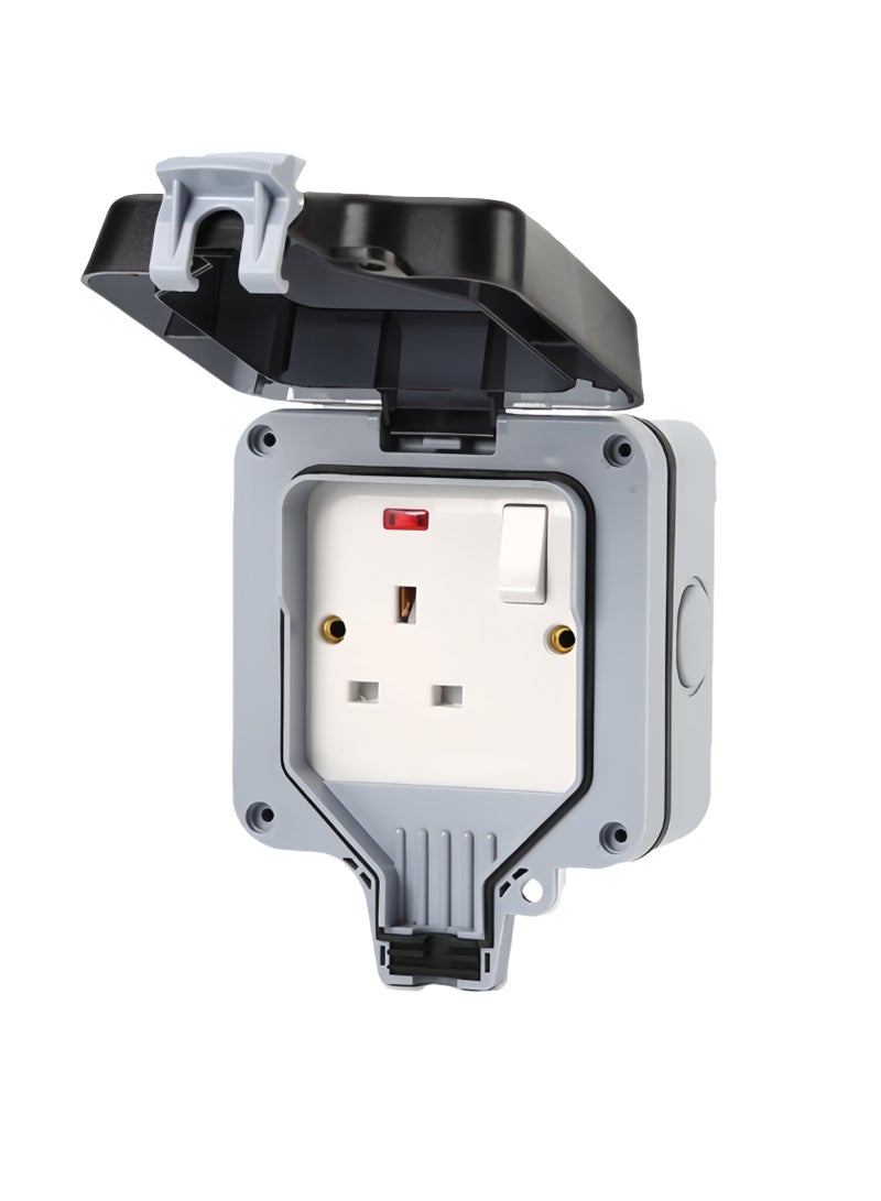 IP66 Waterproof Outdoor Socket with Cover and Switch, 13A Weatherproof Wall Power Outlet for Garden Bathroom - Image 1