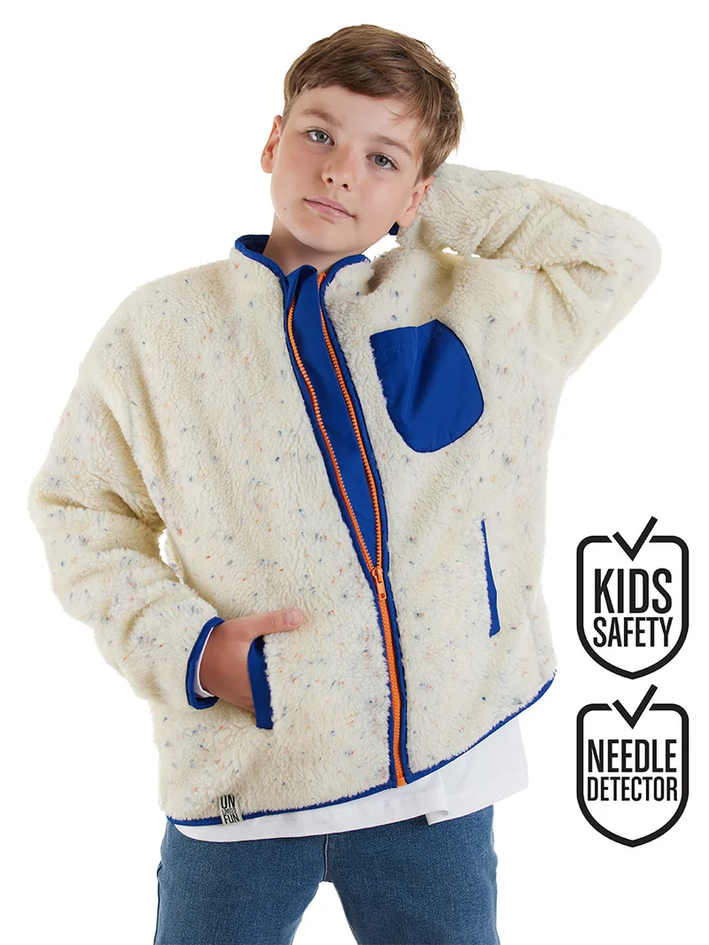 Denokids Cream Color Plush Unisex Coat