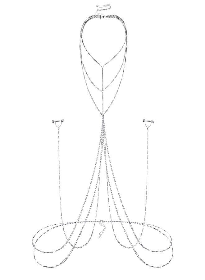 JFORYOU Nipple Rings with Body Chain Waist Chain 14G Nipple Piercing Barbell Nipplerings Body Piercing Jewelry for Women - Image 1