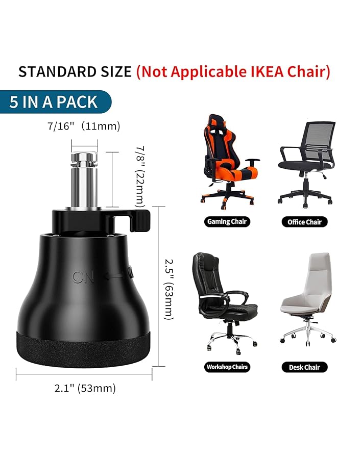 إيروريكس مجموعة من 5 عجلات دوارة قابلة للاستبدال لكرسي المكتب من Bell Glides مع عجلات ثابتة سهلة التبديل بين انزلاق العجلات وإيقاف العجلات مع إعداد التشغيل والإيقاف للأرضيات - Image 2