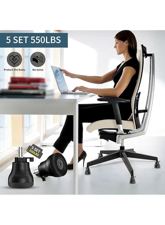 إيروريكس مجموعة من 5 عجلات دوارة قابلة للاستبدال لكرسي المكتب من Bell Glides مع عجلات ثابتة سهلة التبديل بين انزلاق العجلات وإيقاف العجلات مع إعداد التشغيل والإيقاف للأرضيات - Image 4