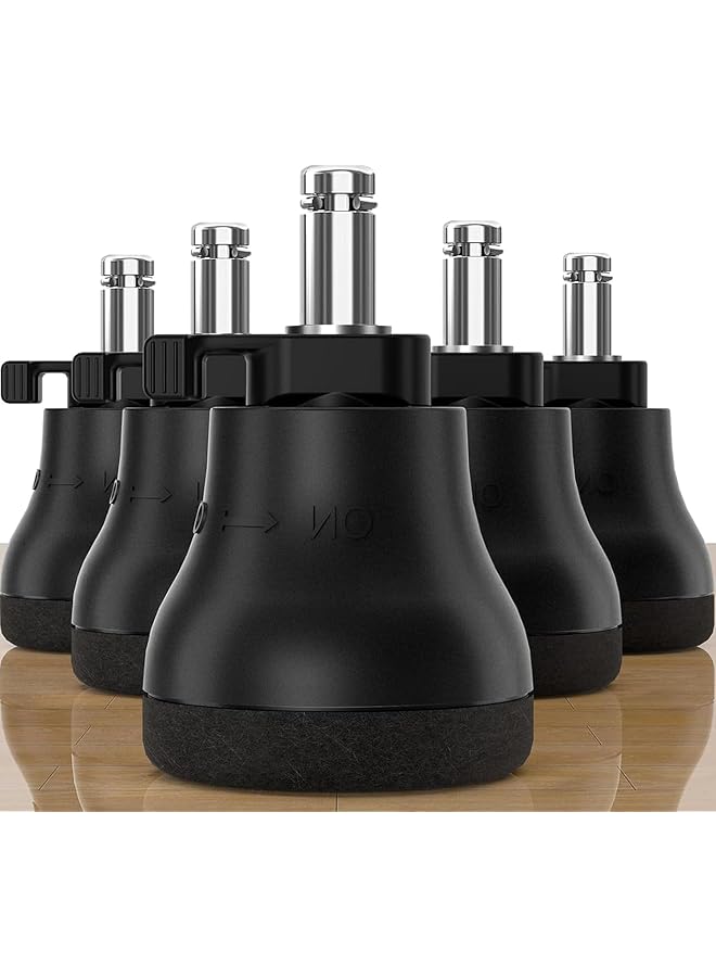 إيروريكس مجموعة من 5 عجلات دوارة قابلة للاستبدال لكرسي المكتب من Bell Glides مع عجلات ثابتة سهلة التبديل بين انزلاق العجلات وإيقاف العجلات مع إعداد التشغيل والإيقاف للأرضيات - Image 1