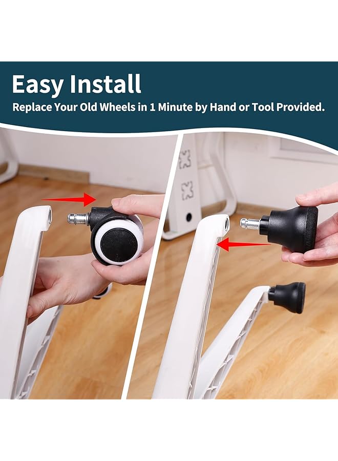 إيروريكس مجموعة من 5 عجلات دوارة قابلة للاستبدال لكرسي المكتب من Bell Glides مع عجلات ثابتة سهلة التبديل بين انزلاق العجلات وإيقاف العجلات مع إعداد التشغيل والإيقاف للأرضيات - Image 5