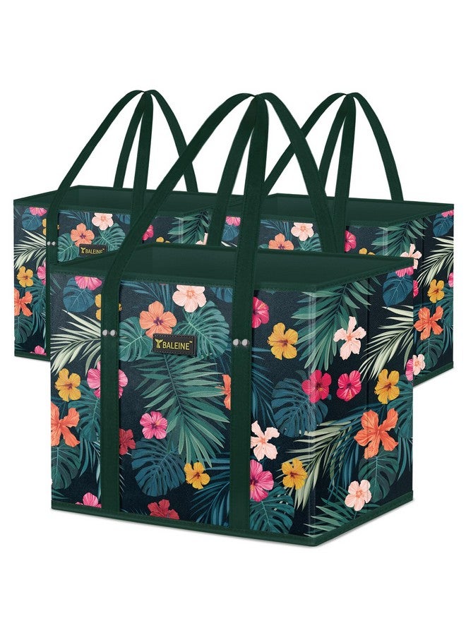 Baleine BALEINE 3Pk Reusable Grocery Bags, Foldable Shopping Bags for Groceries with Reinforced Bottom & Handles (Blossom Season)  - Image 1