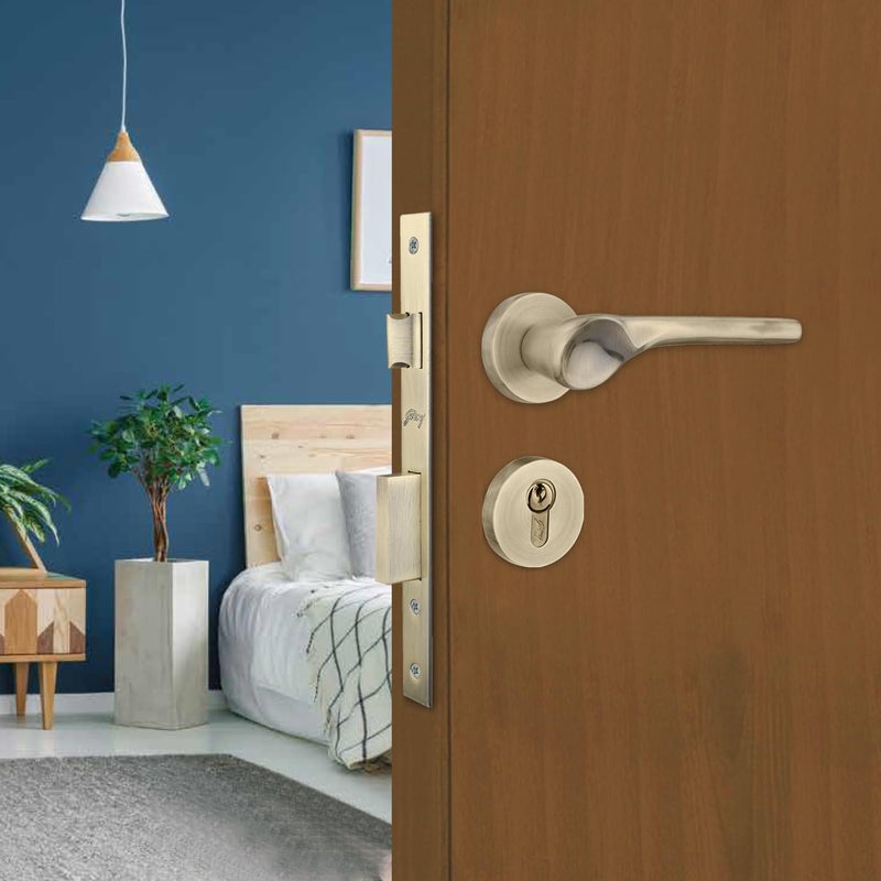 Godrej Locking Solutions and Systems Godrej Mortise LockHandle Lock Set for Main Bedroom DoorHDH 08 Rossette Home Dcor HandleMatte Antique Brass Finish9 Inch Lockbody60 mm 1CK Cylinder Knob from Inside 3 Keys 5 Y Warranty  - Image 1