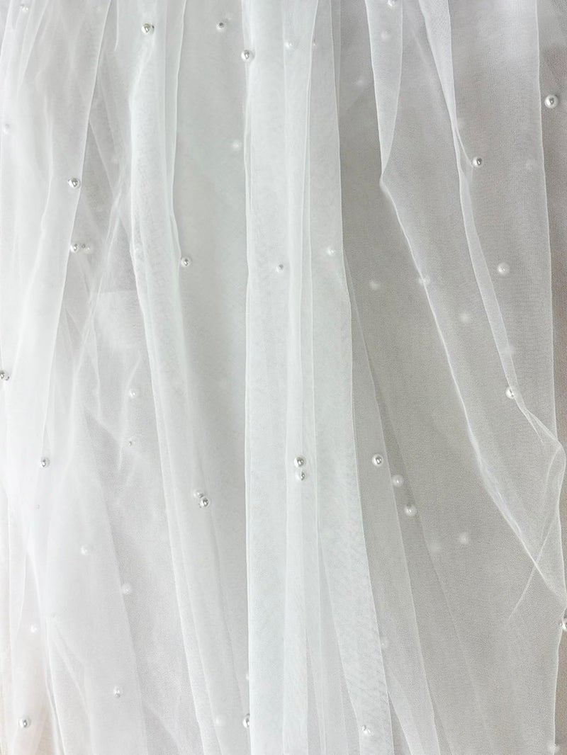ELAWBTY 1 Tier Pearl Fingertip Length Wedding Bridal Veil With Metal Comb Ivory F55 - Image 5