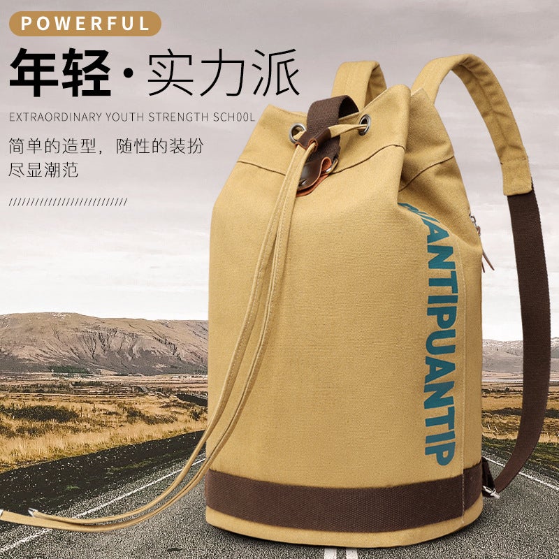 Bucket Drawstring Backpack Canvas Men'S Denim Large Capacity Luggage Outdoor Travel Mountaineering School Bag Drawstring Flap Pocket Pants Backpack - Image 2