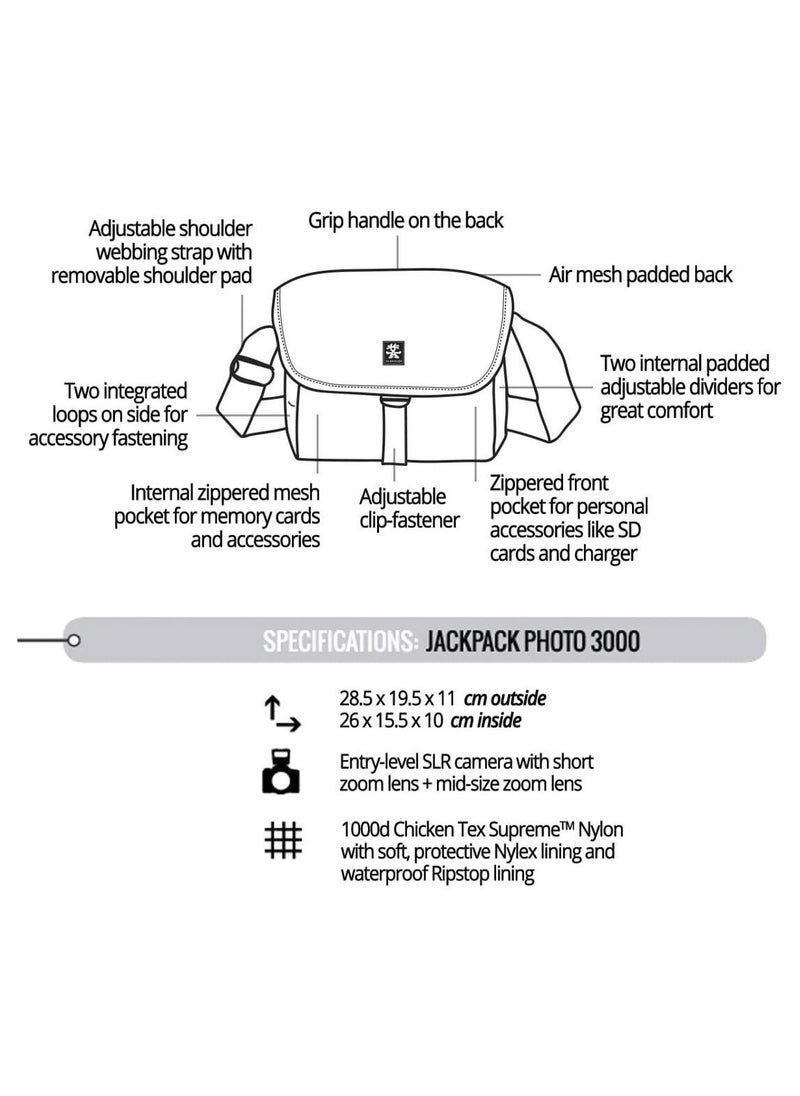 Crumpler JP3000-001 Jackpack 3000 Camera Bag Dull Black/Dark Mouse Grey for SLR camera with Mid Zoom lens