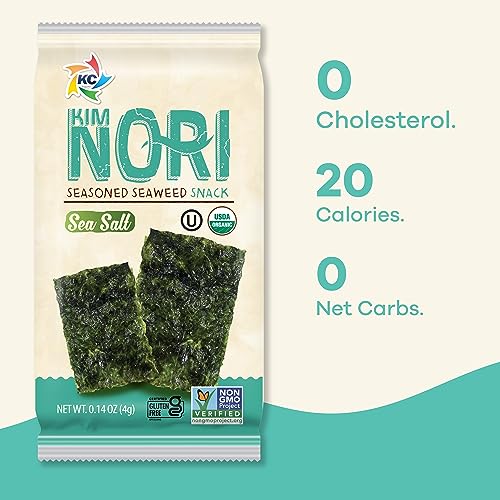 KIMNORI Seasoned Seaweed Snacks Sheets – Organic Sea Salt Flavor 24 Individual Packs Roasted Crispy Premium 100% Natural Laver Kim Nori 4g 0.14 Ounce - Image 2